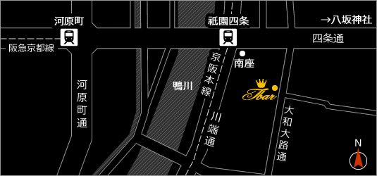 アクセスマップ：京都市東山区大和大路四条下ル大和町15 アップルビル1F